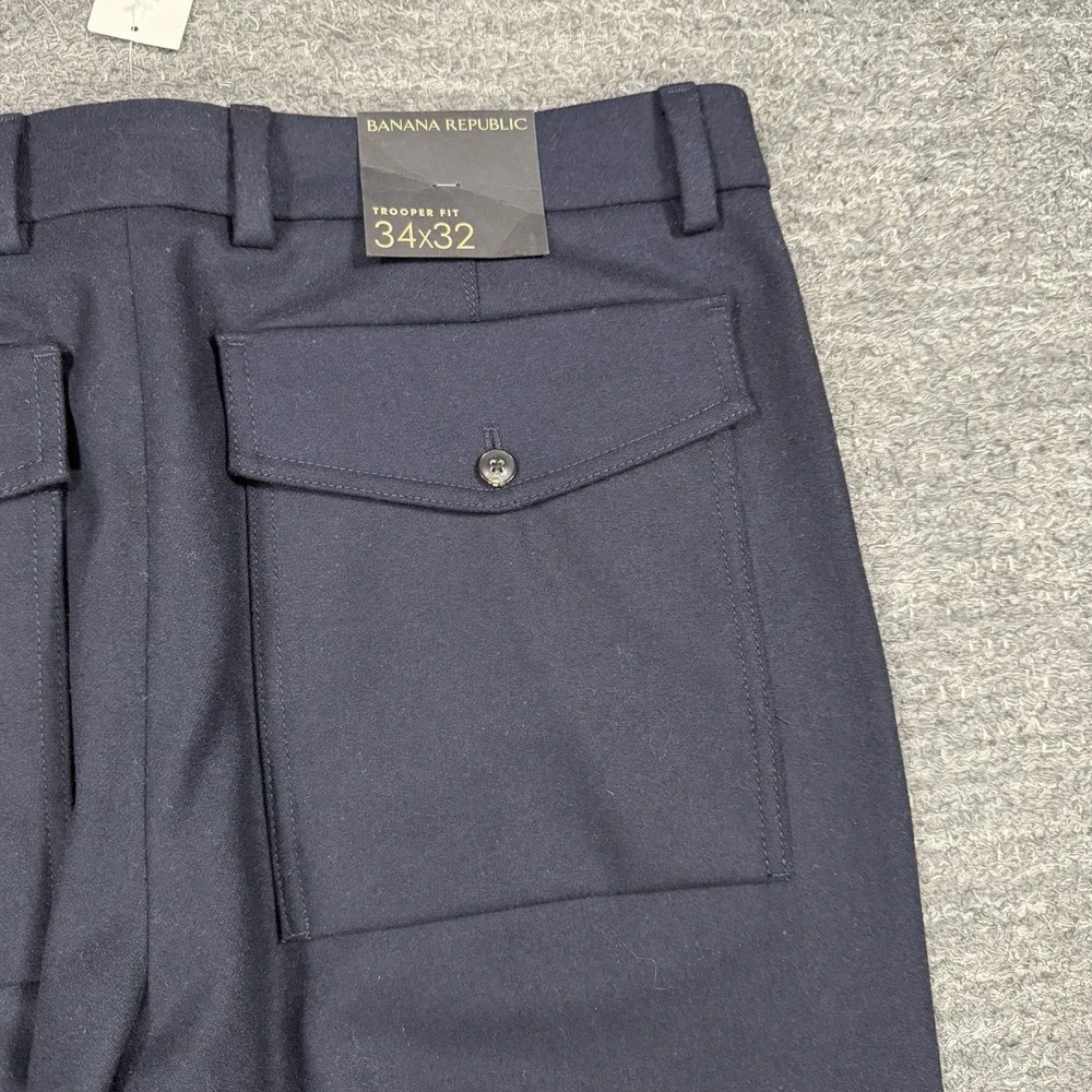 Banana Republic Trooper Fit Pants Men 34X32 Blue Wool Relaxed Crop Taper Relaxed